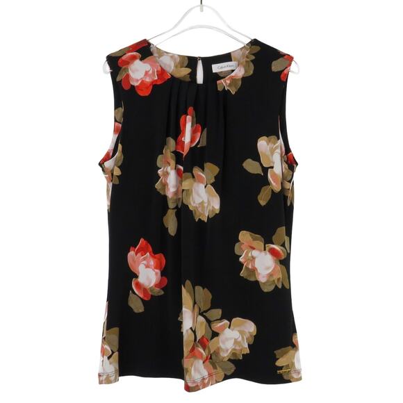 Calvin Klein Black & Peach Pink Floral Sleeveless High Neck Blouse Medium - Picture 1 of 4